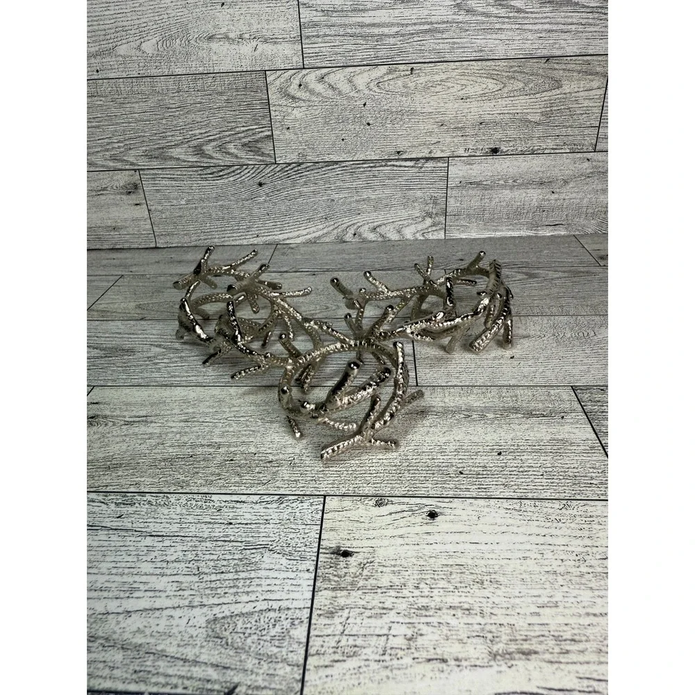 Napkin Rings Antler Branch Coral Silver Set of 5‎ Aluminum Metal Wrapped Holders
